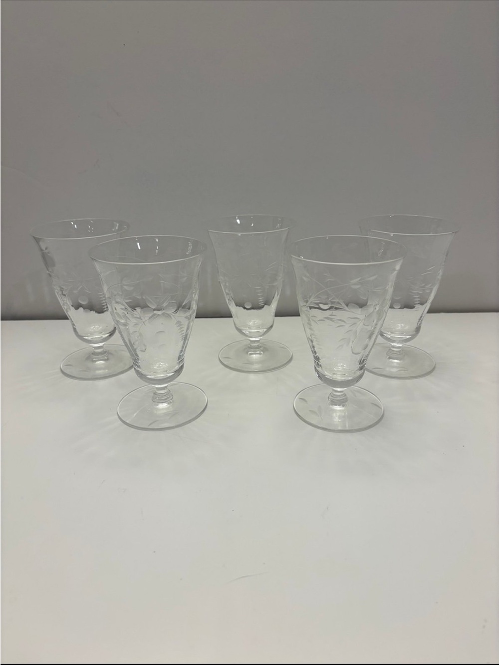 Set of 5 Fluted Etched Glassware
